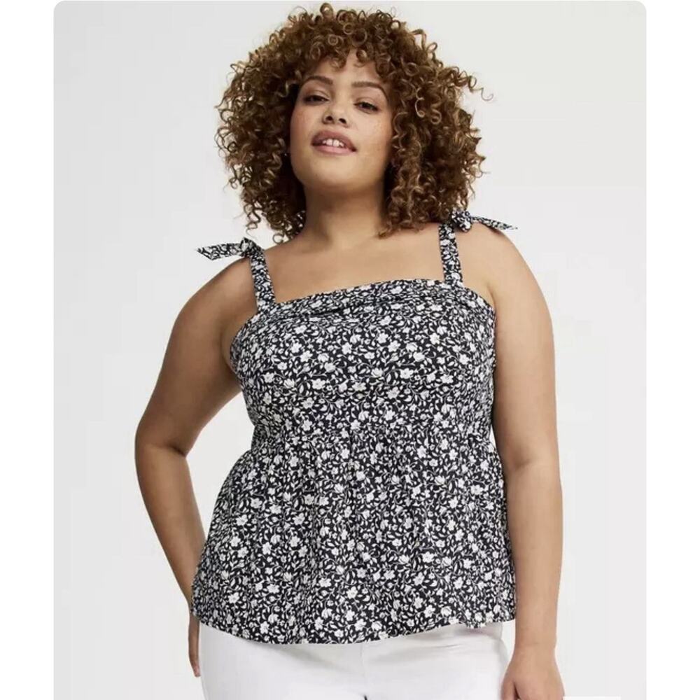 Torrid Poplin Peplum Tie Strap Top Navy White Floral Plus Size 2X Cottagecore